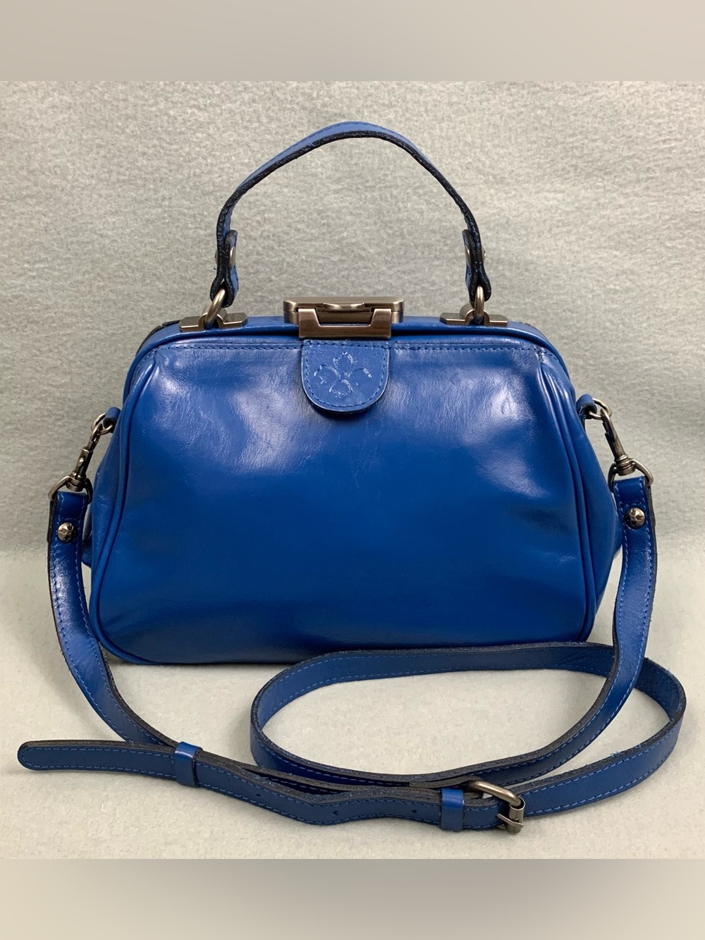 Patricia Nash Gracchi Blue Leather Satchel Frame Bag Crossbody Handbag Purse